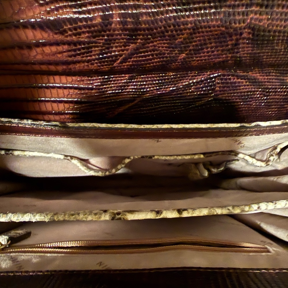 Brahmin Snakeskin Satchel in Cream and Brown with Gold Accents - Picture 7 of 8